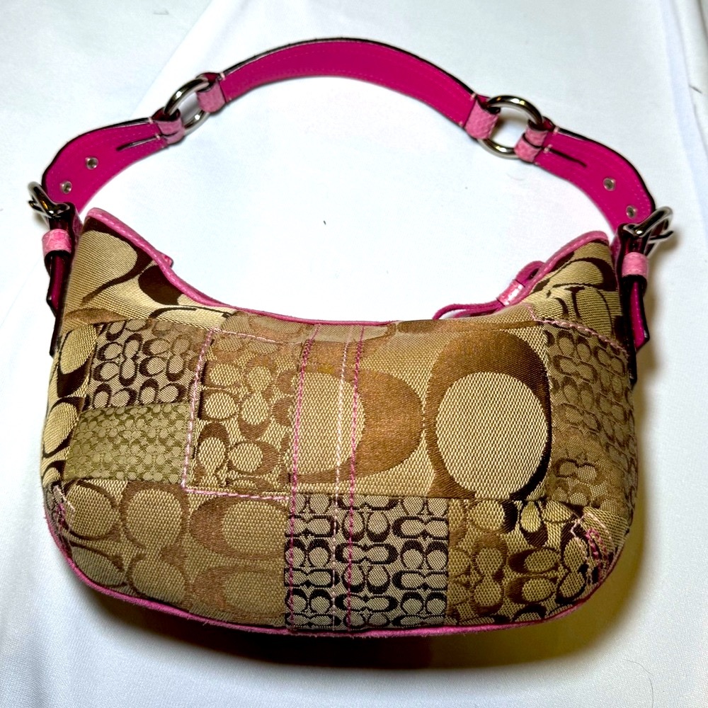The hottest little y2k coach pink patchwork mini shoulder baguette